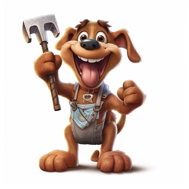 clipart, cartoon brown dog like a blacksmith with hammer in hand, playful and lighthearted compositions, childlike innocence and charm, uhd image, realistic and hyper-detailed renderings, movie still, utilizes, white background