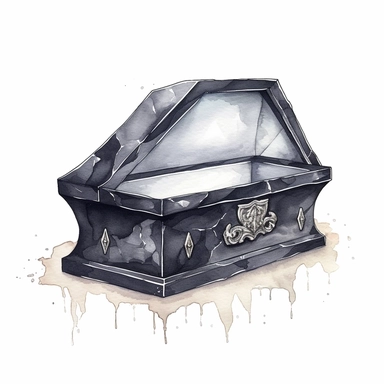 gothic cartoon watercolour black coffin illustration white background clipart style