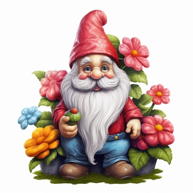 single clipart image png graphic of a Realistic 2D cute friendly 2D Clipart Vibrant Colorful Cute Garden Gnome PNG Illustration