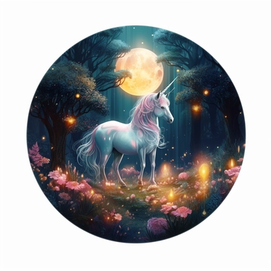magic forest, fireflies, and a unicorn, fantasy, magic, Fantasy Clipart, PNG Clipart, Illustration clipart, white background, vivid color, 4K, extremely detailed