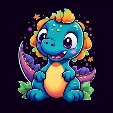 cute cartoon dinosaur clipart, black background,--no cut off edges