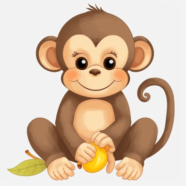 cute monkey with banana clipart, one monkey only,