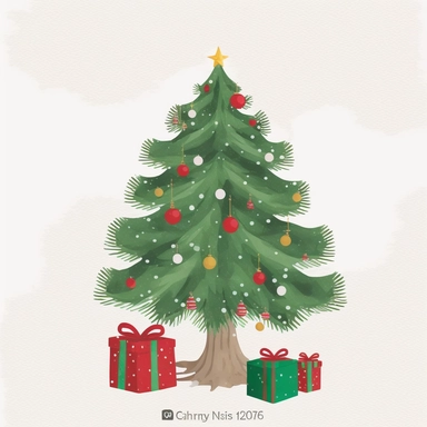 simplified clipart single christmas tree with presents, decorated pine tree with christmas presents, christmas decoration, christmas decor, simple shapes, no lines, no outlines, clipart, featured on dribble, cartoon tree clipart, minimalist, computer vector graphic design clip art, watercolor illustration clipart, watercolour clipart, watercolor illlustration for kids and children, book illustration, print on demand image, PNG tranparent background