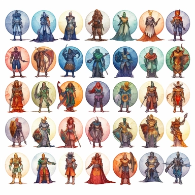 NPC fantasy guard, water color clipart sets, with white background