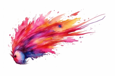 Watercolor, Design a comet with a tail that sparkles like a cosmic ruby clipart, hd, on a white background, spaced out