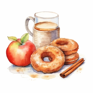 watercolor Christmas clipart theme,Christmas Apple cider donuts ,isolated on white background ,watercolor illustration by beatrix potter,highly detailed ,white background for removing background--no text shadow font watermark