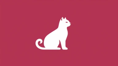 Minimalist white on a maroon background negative space cat, flat, vector, clipart