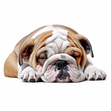 clipart of realistic bulldog puppy, full body, sleeping, white background