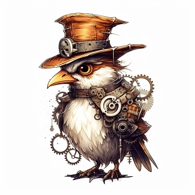 steampunk bird, dirty style Sublimation Clipart, isolated on white background