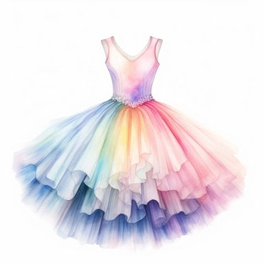 watercolour Pastel rainbow ballet dress hd clipart white background