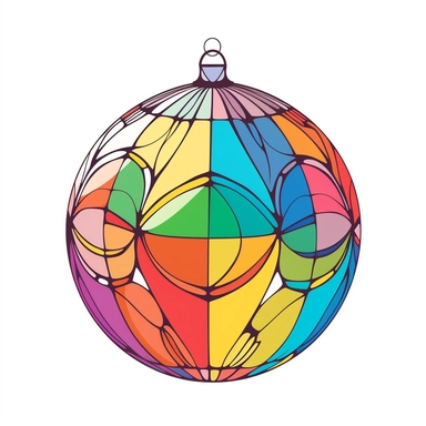 colourful christmas ball Ornament illustration, cartoon clipart style, thin black outline, Vector style illustration, Decal Cut, Clear and Clean image, white Background, 8k, full hd
