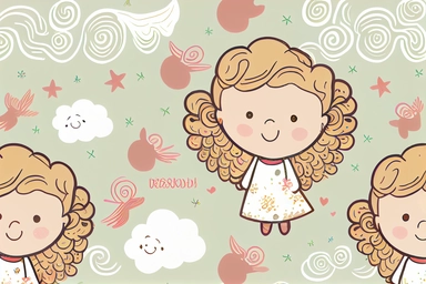 Cute angel bithday pattern, Clipart, by Chris Raschka ,Blush and bashful background, illustration art