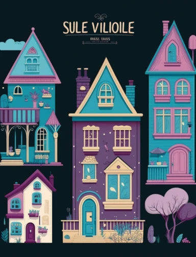 big houses and small houses, clipart style, vector, logo, cute, golden, purple, teal, pink, lite blue, picture book style, children's lesson book, captivating, kid friendly cute character, black and white, coloring book style, cartoon style, vector image, simple, line art style, character, white background