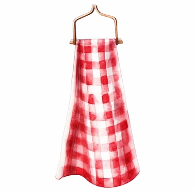 watercolor clipart of a gingham tea towel, vintage homely vibes, isolated on white background