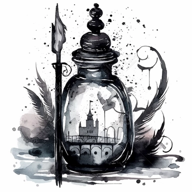 creepy magic ink bottle and quill pen with crescent moon clipart, detailed, white background, illustration painting, collaged constructions, digital art, watercolor, in the style of sculptural and geometric, forced perspective drawings, Geometric brushstrokes form an intriguingly abstract, in the style of dark fantasy, creepy frightening repulsive images, frightening, painterly figure, by Pablo Picasso, by Zdzisław Beksiński