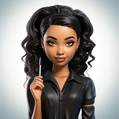 bratz doll clipart of an aesthetics practitioner in black nurse scrub clothing, holding a syringe