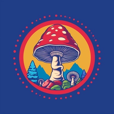 graphic bold, magic mushroom round logo, clipart, Colorado state flag colors