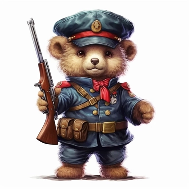 Adorable cute fantasy Teddy bear dressed like a Fusilier, nursery art, clipart image, lineart image, white background, very detailed, 8k
