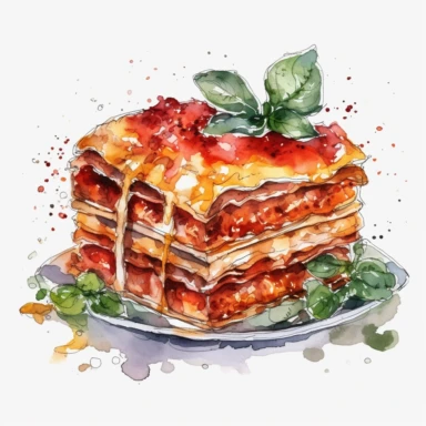 lasagna watercolor clipart, white background, hd,