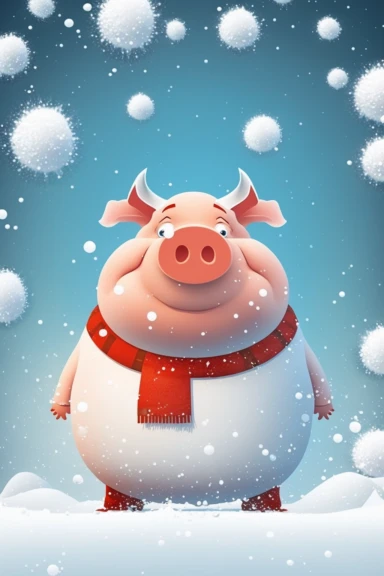 no text, winter wonderland background with snow and snowflakes, 3d whole body clipart of a smiling, friendly pig, wearing a santa clause hat, christmas vibes, cartoon network style, friendly face, head unproportionally bigger than body, detailed body shape, front shot, insanely big shiny eyes, caricatured face, insanely glossy, plastic like fur and skin, unrealistic, 8k photography, cinematic, super cute face, Photography, Ultra-Wide Angle, Depth of Field, hyper-detailed, beautifully color-coded
