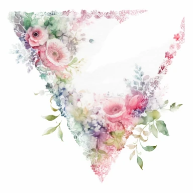 Watercolor Lacy Floral Corners Clipart, white isolated background, space out, hd