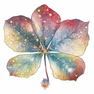 watercolour painting of a beautiful magical four-leaf clover, sparkling magic, high definition, rich colours, colorful, glitter, illustration, fantasy, in the style of Stephanie Pui-Mun Law, clipart, white background