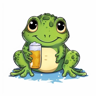 a clip art of a cute cartoon kawaii frog drinking a beer