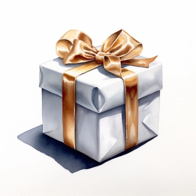 watercolor for a clipart with a white background of a gift box, hyperrealism, painted by bo bartlett