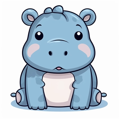 hippopotamus clipart, kawaii, monochromatic white background