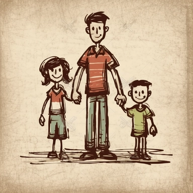 Clipart of mother, father and son holding hands child's drawing style