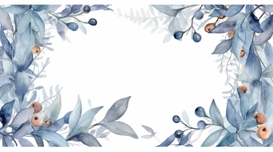 square watercolor leaf frame, clipart, in the style of cottagecore, enchanting bloomcore, high resolution, joyful celebration of nature, white and blue