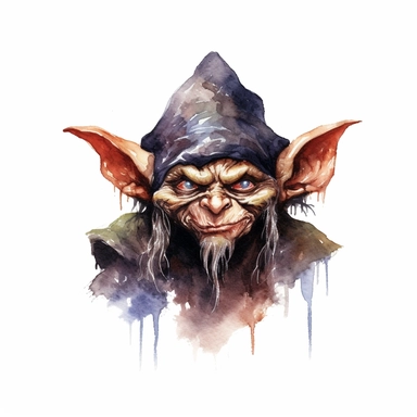watercolor dark fantasy mystic evil goblin clipart, hd 4k, detailed, focused, isolated on white background