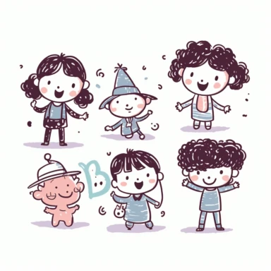 Children's Day small scene, three teachers and many kids Surrounding Together，Kawaii clipart set featuring adorable Flat vector, kids playing with water guns，In front of the kindergarten，smile, in soft pastel colors. Kawaii,white background