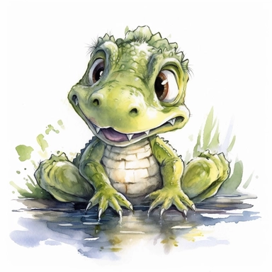 watercolor clipart super cute baby crocodile, Neal Adams