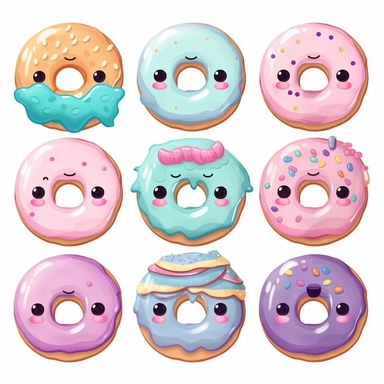 cute cartoon pastel donut clipart set no background