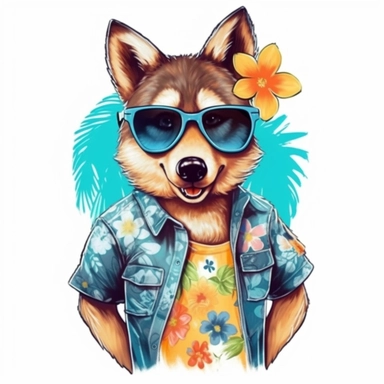 Summer Day Funny wolf guy Summer guy Sublimation Clipart, isolated on white background