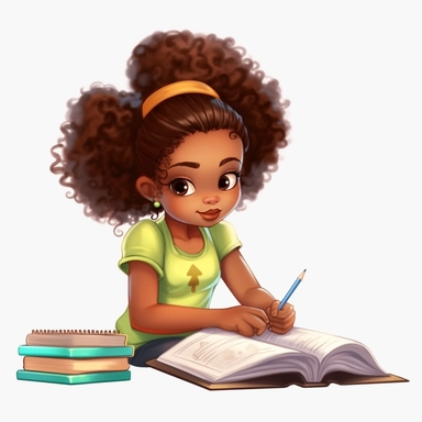 child, african american, clip art, 4k, back to school, studying, white background
