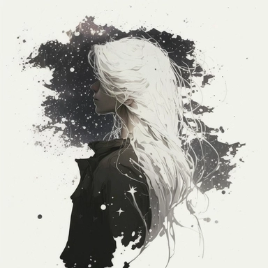 Once upon a time, in a galaxy far away, there lived a girl with white hair and eyes full of stars. She was strong and brave, but she struggled with a deep sadness that weighed heavy on her heart. One day, as she looked up at the vastness of the universe above her, she realized that her sadness was just a small part of something much bigger. She saw the stars shining bright, and she knew that she too had a light within her. With each passing day, the girl fought against her depression, reminding 