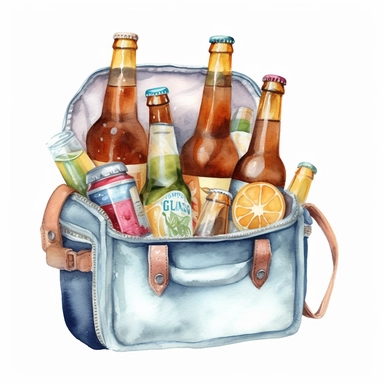 fridge bag with beers clipart illustration watercolor detailed white background 8k