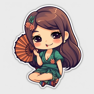 Funny, cute-chibi style clipart sticker of a fan, rich color, vector illustrator, transparent background,add fun accessories 8k resolution