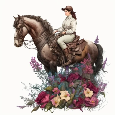 horse rider, flowers, clipart, very detailed, high resolution, white background