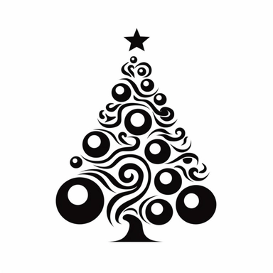 black and white silhouette of a christmas tree, clipart style, white background, thick lines, vector, simple design, flat colour, solid colour, christmascore