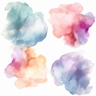 Four abstract watercolor background vector clipart, in different light pastel colors, Cloud sape, hazy romanticism, free brushwork