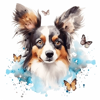 Watercolor Papillon Clipart - cute dogs and puppies