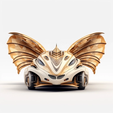 8k photorealistic futuristic abstract car with wings, desert, clipart, white background