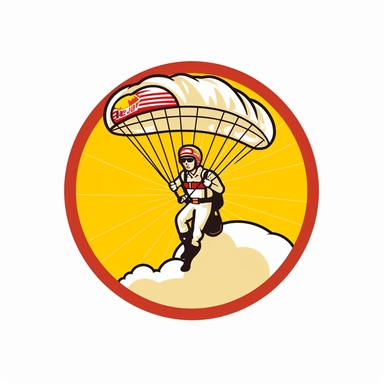 logo for parachute pizza delivery, minimalist design, red and yellow, white background, dynamic urban brand recognition, basic luxury, detailed clipart, rendered in 8k