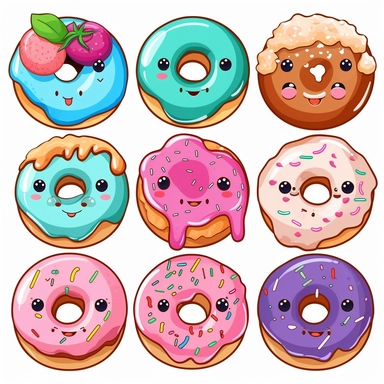 cute cartoon pastel donut clipart set no background