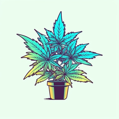 marijuana plant, with color gradient yellowish bluish greenish, gta 5 artistic style, black outline, clipart style, sticker style