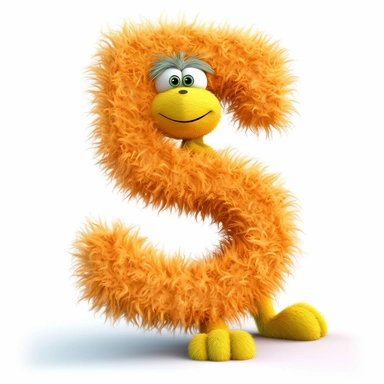 clipart style letter S, Dr. Suess fluffy style with arms, legs and friendly cute face for children