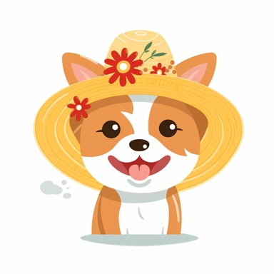 Create an adorable clipart featuring a dog enjoying the summer season while wearing a charming straw hat. Design a lovable dog character radiating the carefree and playful vibes of summertime. Use vibrant colors and playful details to bring the clipart to life. With a white background, the clipart will seamlessly fit into various designs. Ideal for digital projects, merchandise, and print materials, this clipart captures the spirit of summer fun with its dog wearing a cute straw hat.